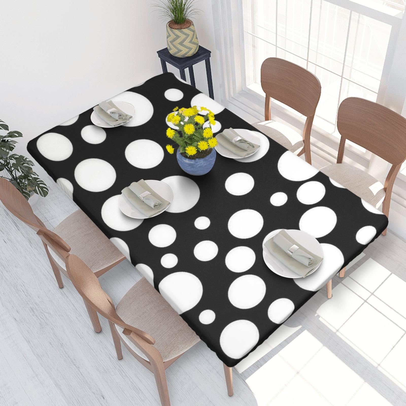 BNVSADC Black and White Polka Dot Printed 4FT Tablecloth 122x76 CM Polyester Kitchen Water Resistant Table Cloth Dining Table Decoration Table Covers