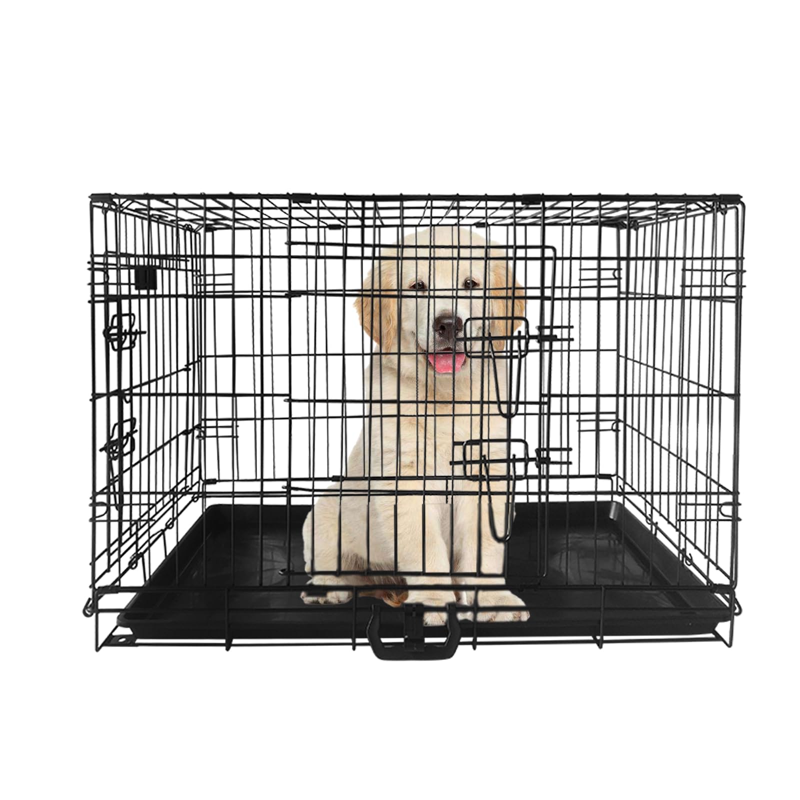 Holywarm Dog Crate Metal Dog Cage, 36 inch Medium Dog Crate Foldable Pet Cage with Leak-Proof and Removable Tray, Easy to Clean (91cm L x 56cm W x 61cm H)