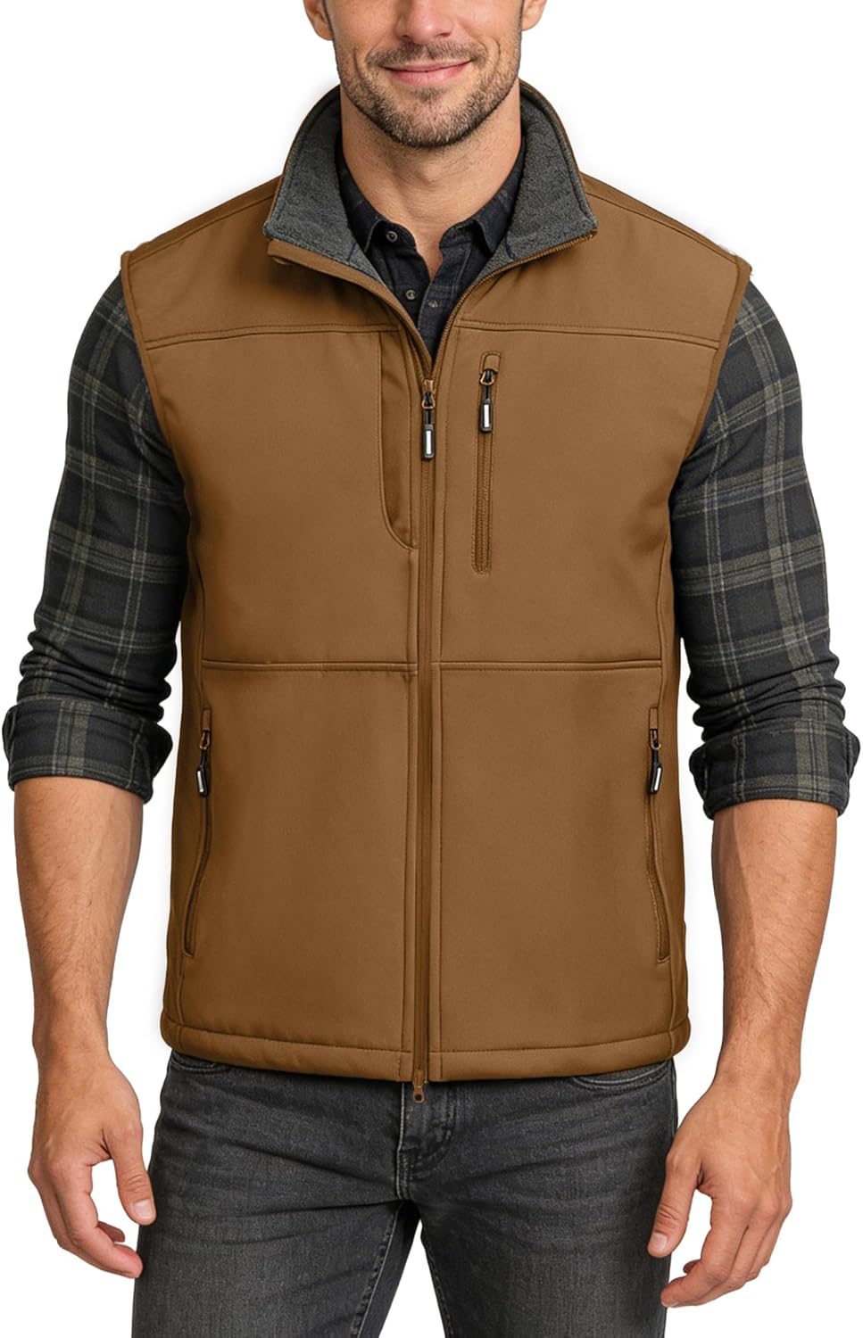 Outdoor Ventures Men's Running Vest Outerwear, Lightweight Windproof Fleece-Lined Softshell Sleeveless Jacket for Golf - Image 2