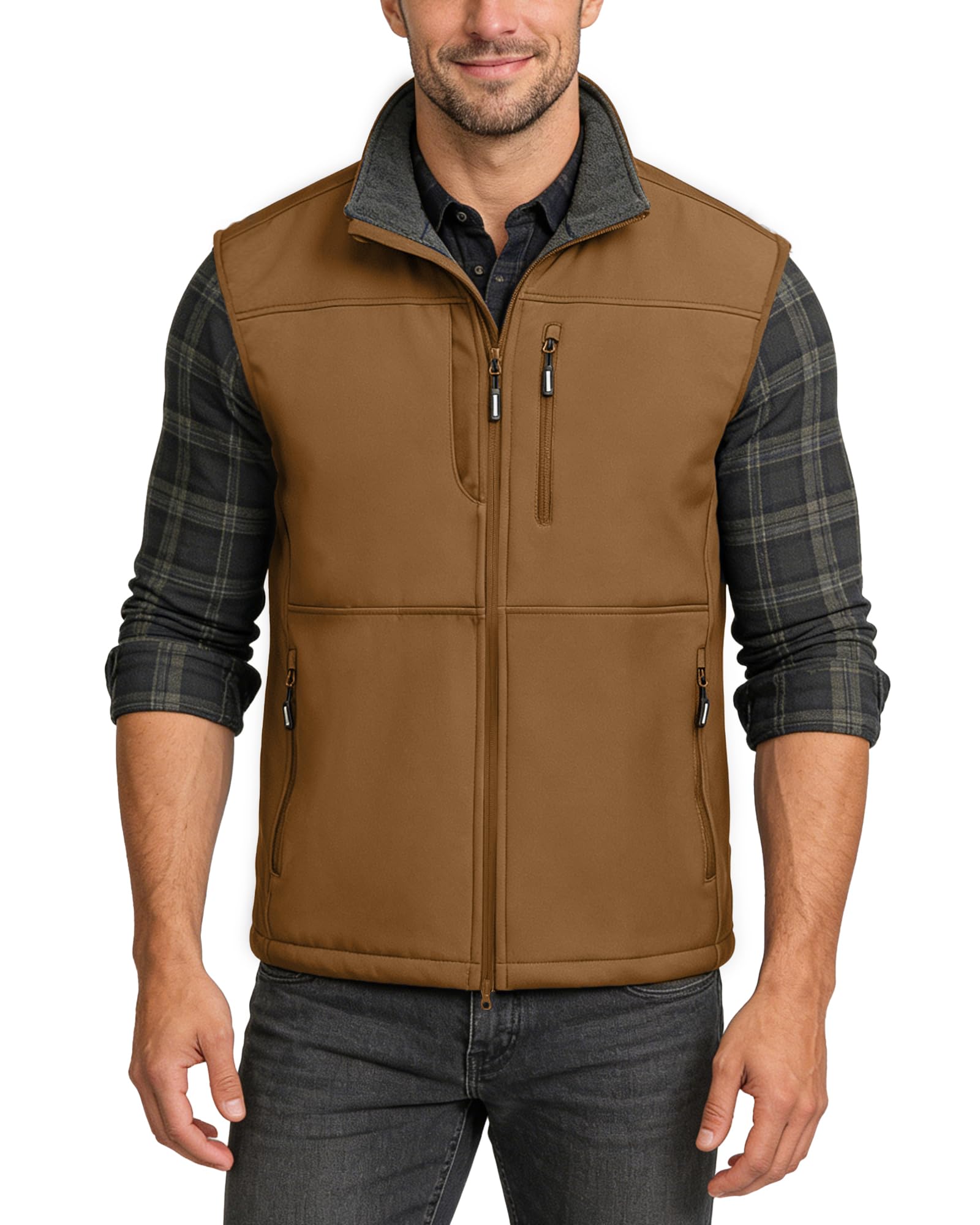 Outdoor Ventures Gilet da corsa da uomo, leggero, antivento, foderato in pile, Softshell, senza maniche, per golf