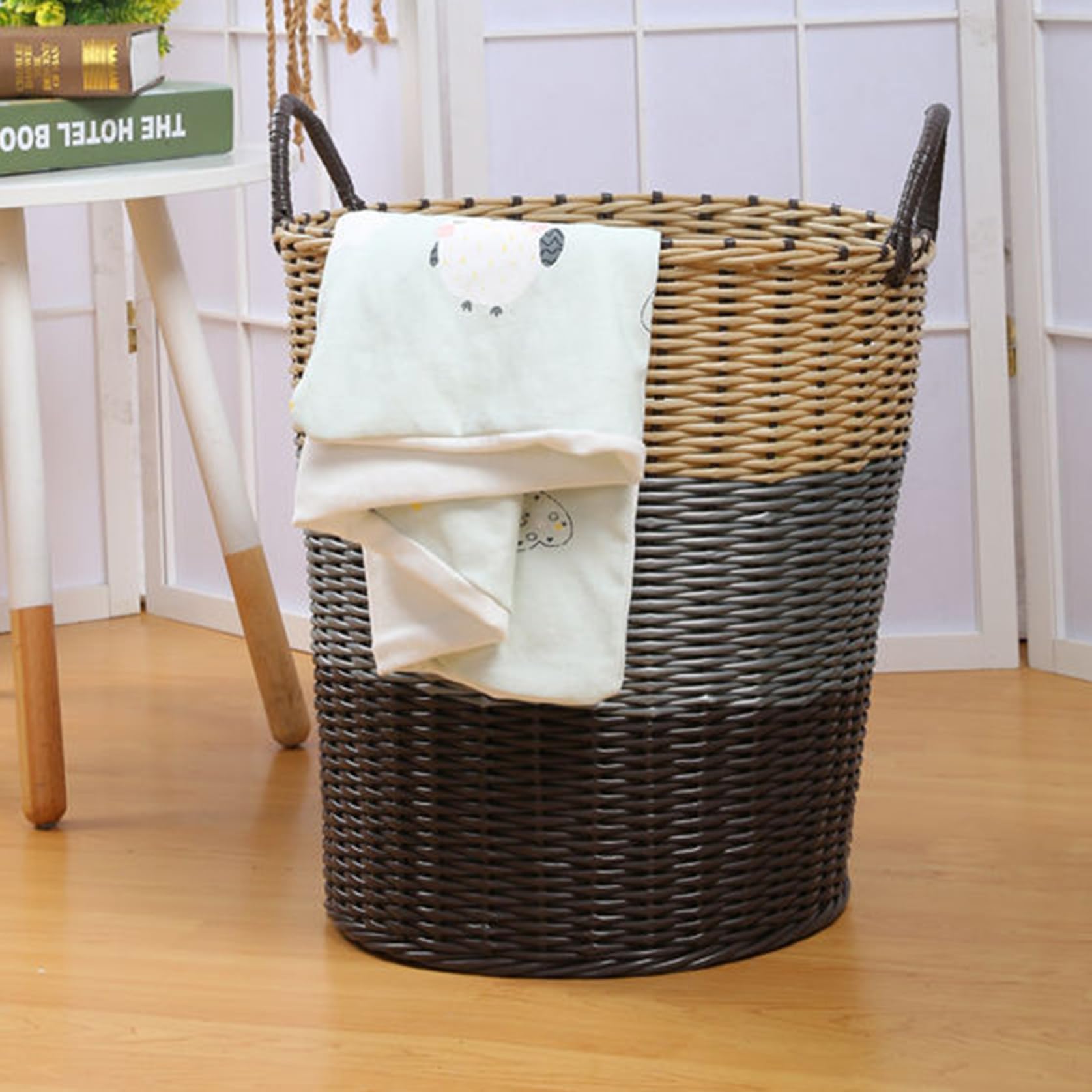 Amazon｜NJNEW ラタン脱衣かご 籐 36*36*34cm 家具 アジアン家具 脱衣