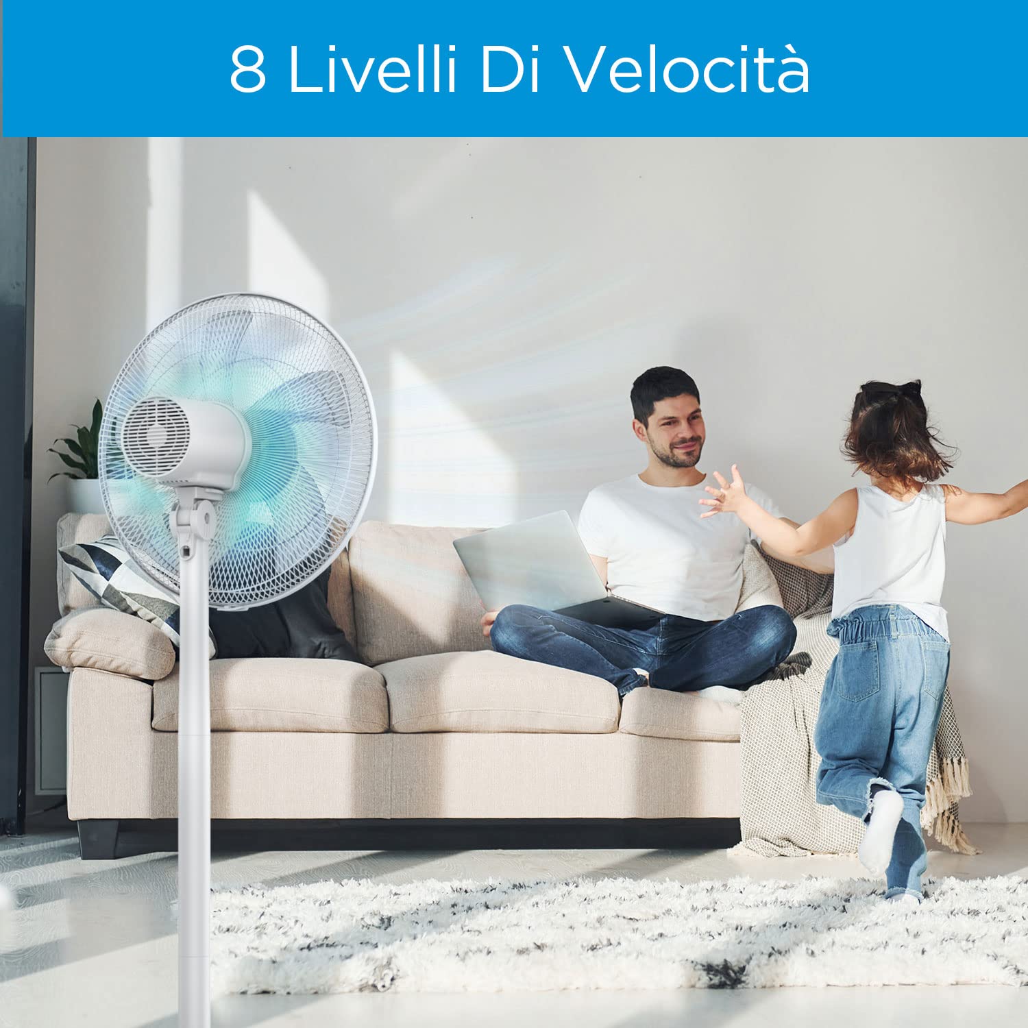 Midea FS40-18BR Ventilatore a Piantana, 3 in 1 Ventilatore Silenzioso 38 dB(A) con Display LED, Telecomando, Ventola a 5 pale, Funzione Turbo, Tomer 8 Ore, 8 Livelli di velocità, Oscillazione 85°
