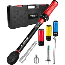 1/2" Drive Torque Wrench Set 10-170 ft.lb/13.6-230.5Nm, 3% Accuracy, Dualdirection 72-Tooth, 7-Piece Kit - Torque Wrench 1/2, Sockets 17/19/21mm, Extension Bar, Adapter, Tire Pressure & Tread Gauge