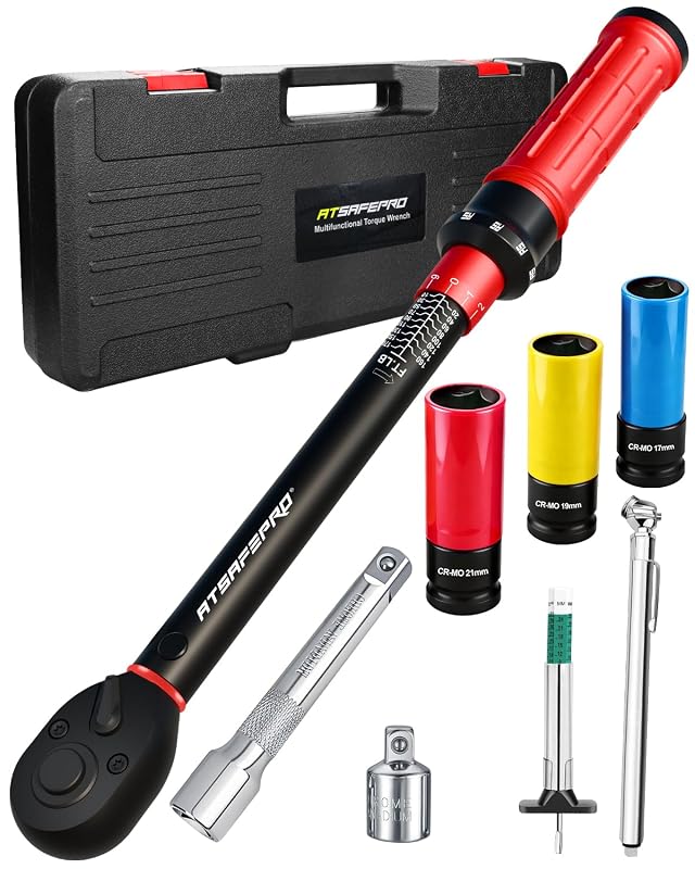 Chave de Torque Mecânica com Encaixe de 12,7 mm (1/2 pol.), 13,6–230,5 N·m, ±3%, Catraca de 72 Dentes e Kit com 7 Peças ATsafepro AT10170F-8-US