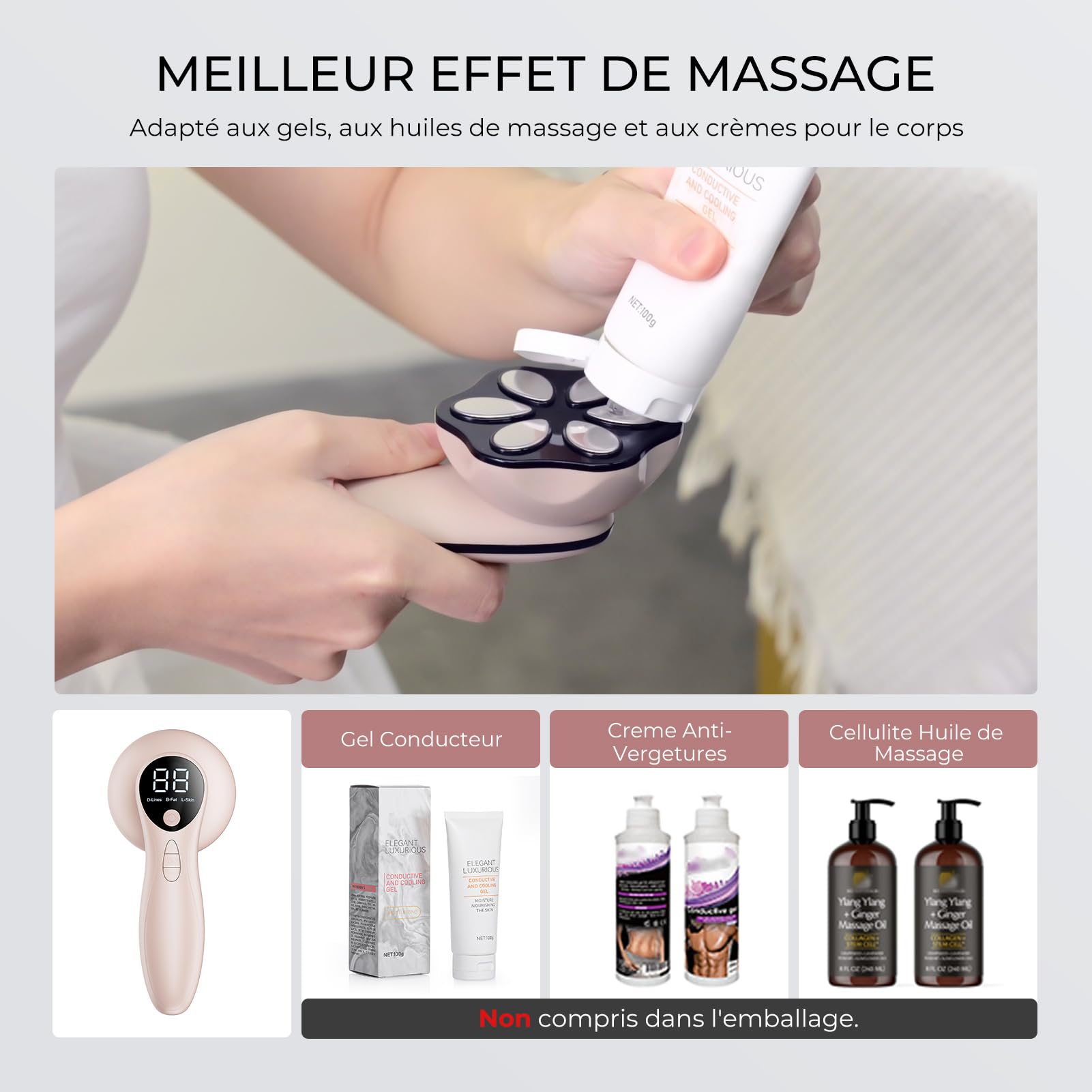 Masseur Anti Cellulite Appareil Massage Minceur Vibra Pro, 4 Têtes de Professionnel Pour La Taille, Ventre, Fesses, Bras, Unisexe, Lifte, Resserre et Masse la Peau (Or Rose)