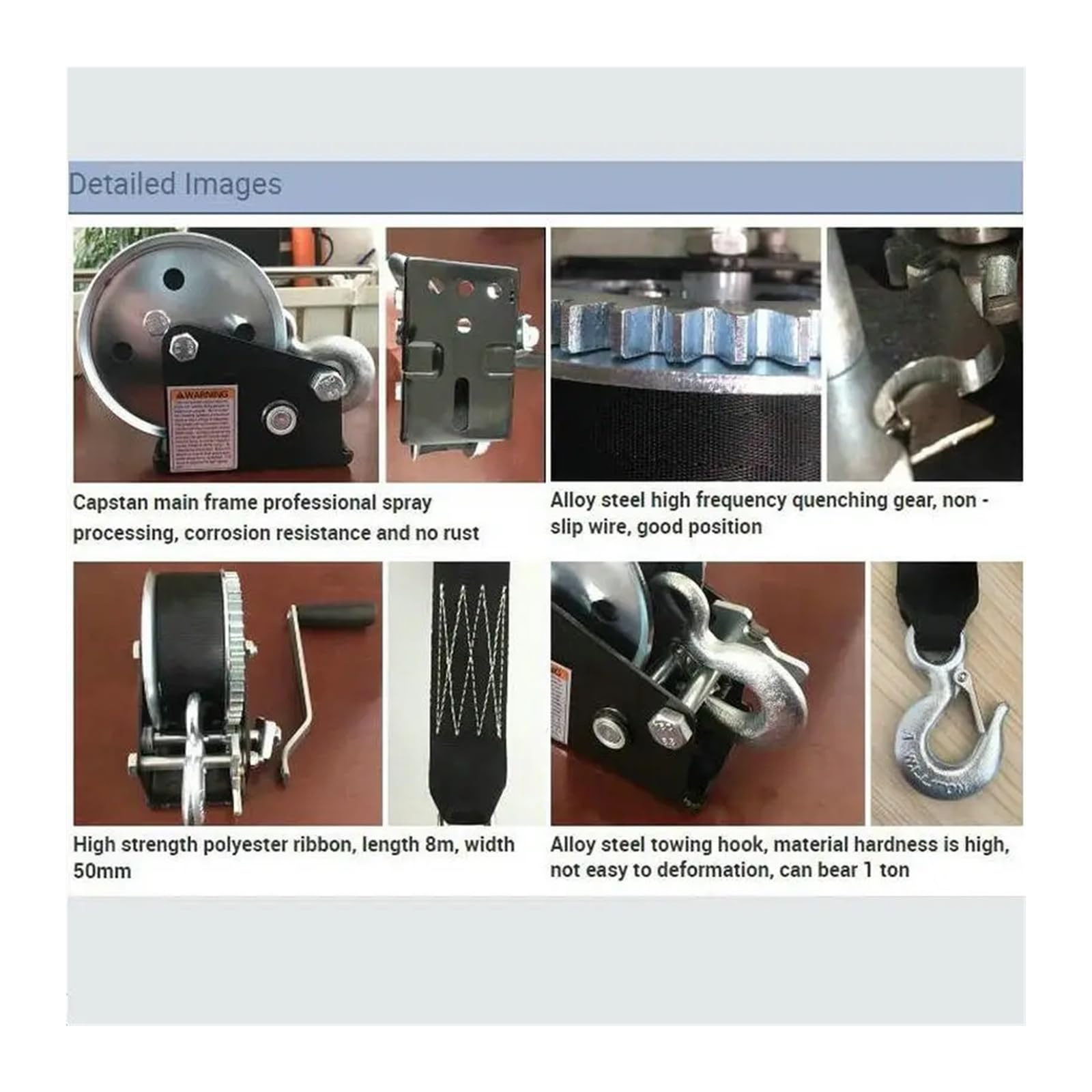 Cabrestante para remolque, Cabrestante manual autoblocante for barco o camión de servicio pesado 2500P, con manija trinquete, cabrestante eslinga cable elevación fácil tracción(1200P Ribbon 8M)