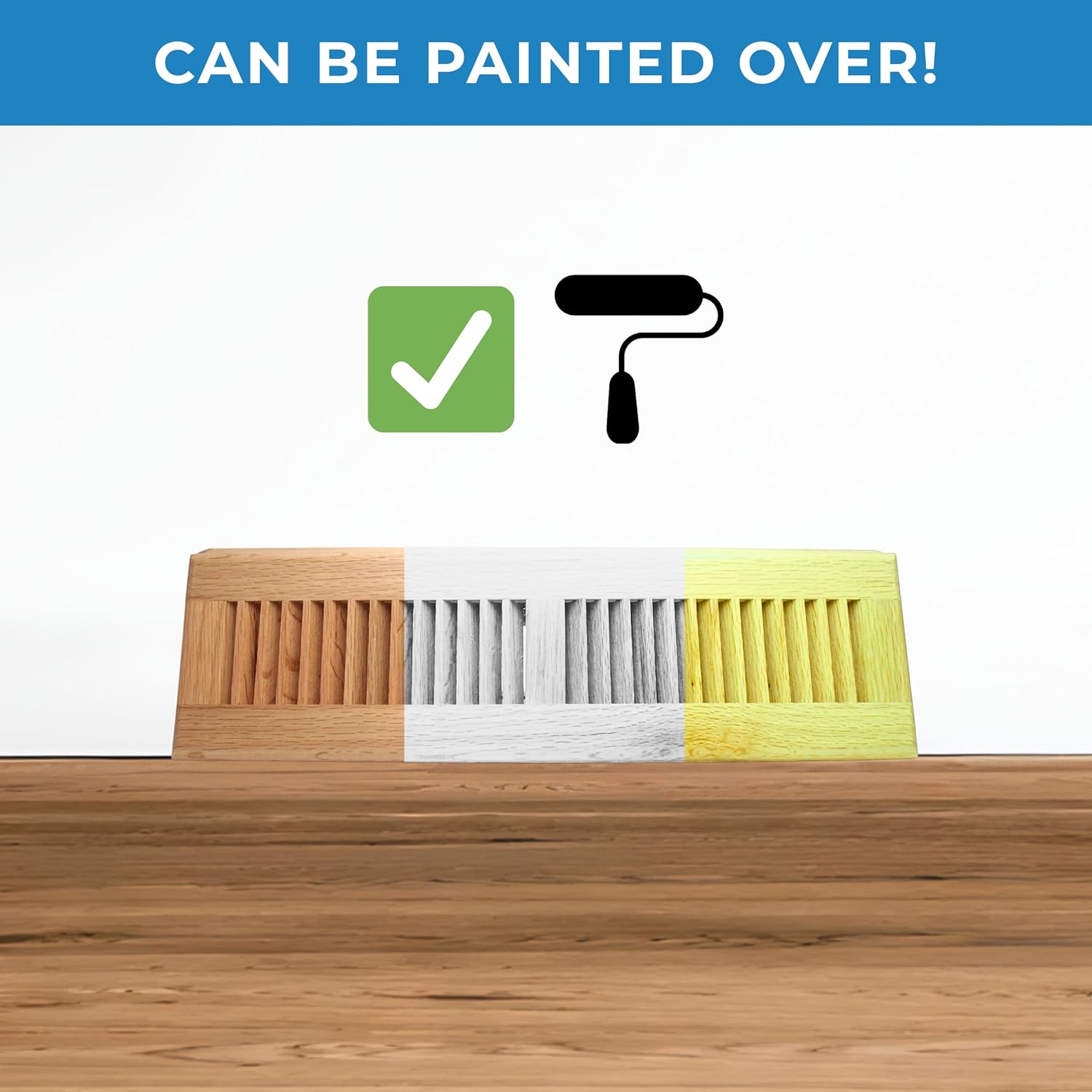 15" Wooden Floor Baseboard Register - Decorative Red Oak Wood Pre Finished Air Supply Vent - HVAC Vent Duct Cover