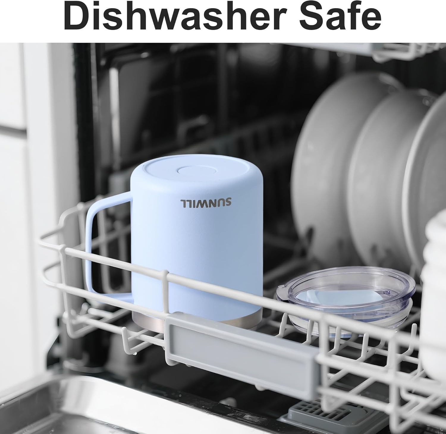 SUNWILL Insulated Coffee Mug with Lid, Travel Tumbler with Handle, 14 oz Stainless Steel Cup for Camping, Office, Home, Powder Coated Iceberg - Image 4