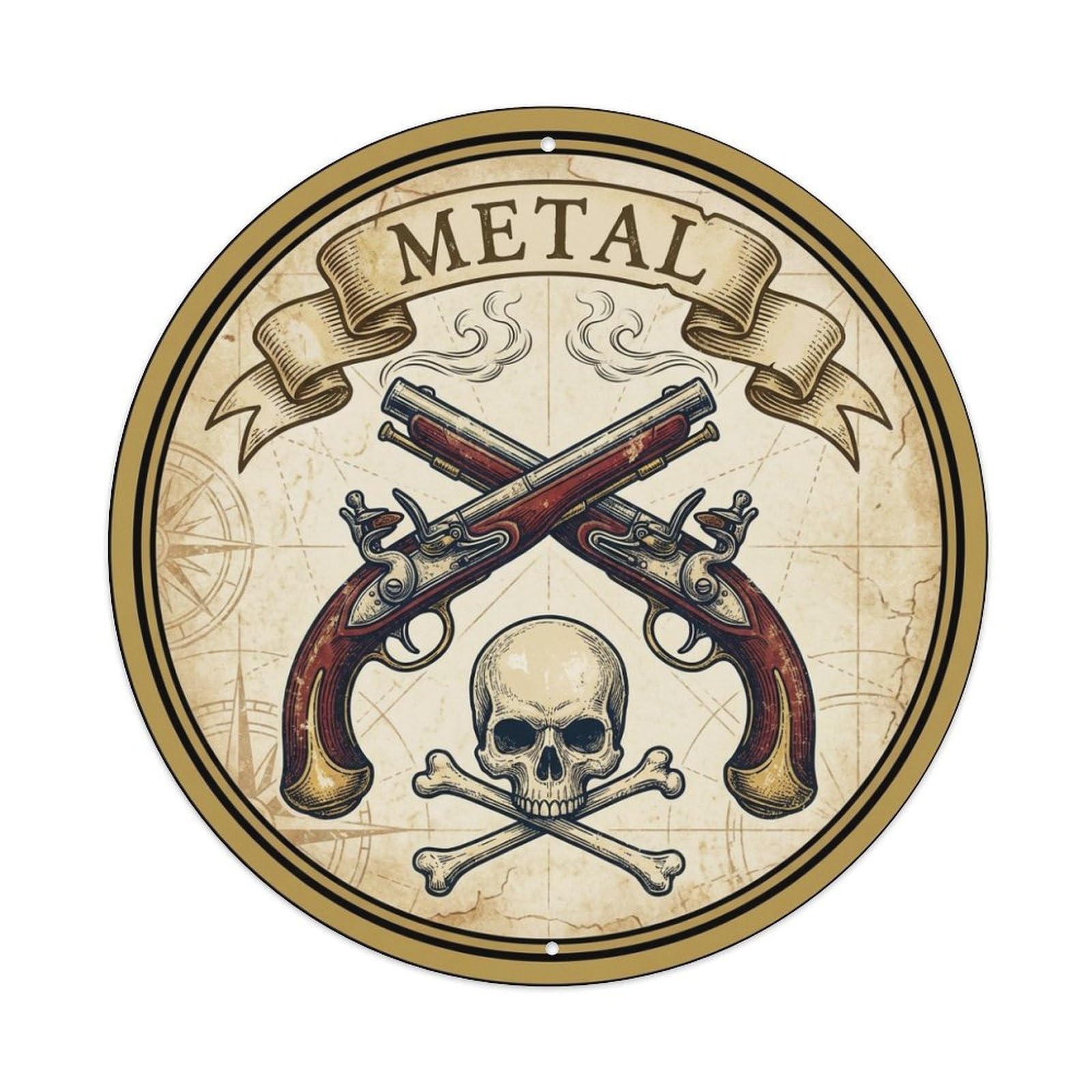 Antique Skull Flintlocks Pirate Emblem Buccaneer Mark Metal Tin Sign