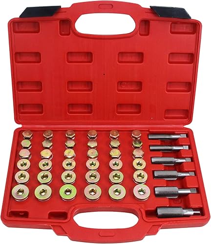 Kit de herramientas de reparación de rosca de drenaje de drenaje de cárter de aceite, juego de herramientas de reparación con estuche de transporte