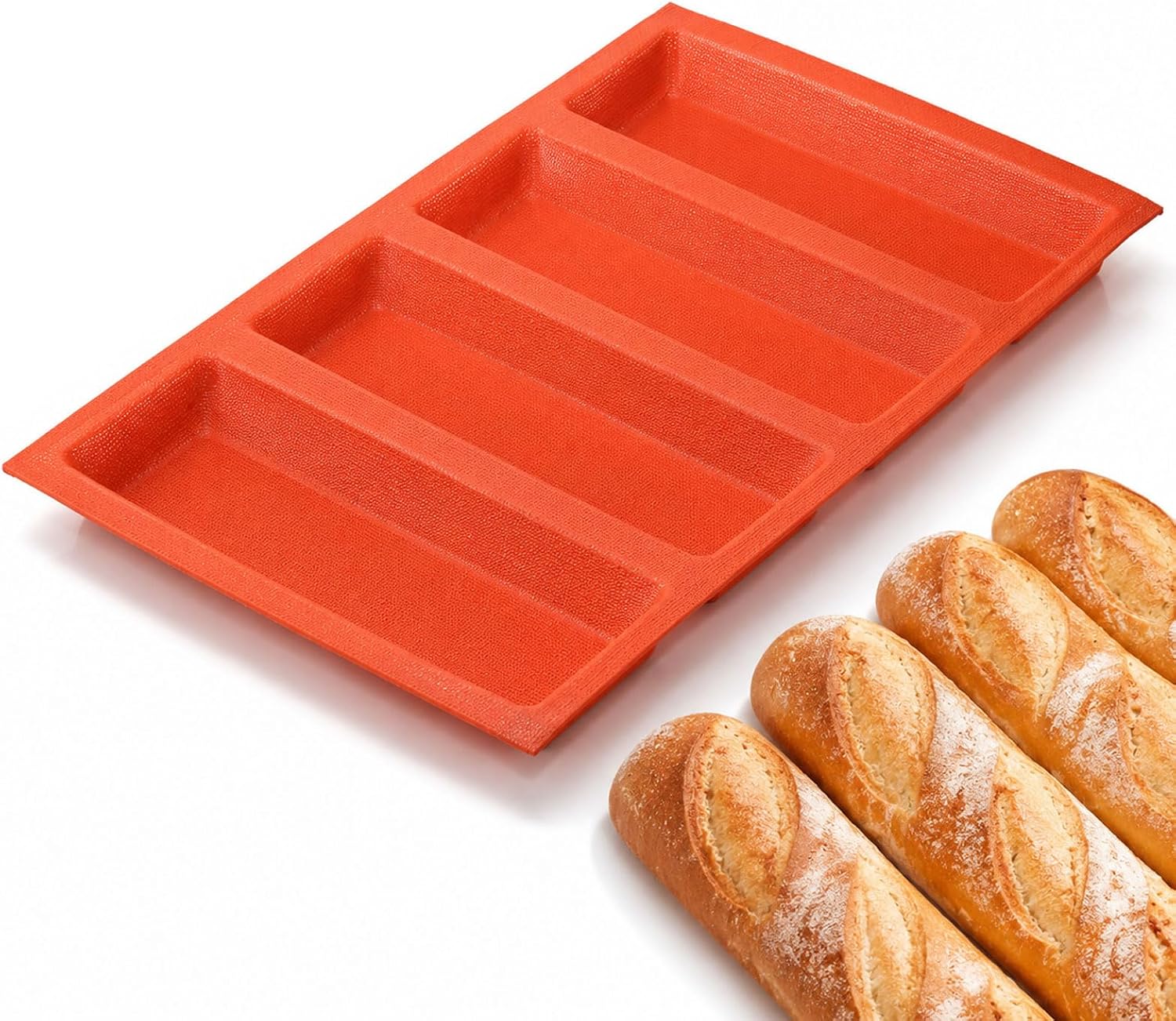 Baguette Bread Pan, Premium Silicone Perforated Baking Forms Sandwich Tray for Homemade French Breads, 4 Loaves Sourdough Bread Baking Supplies Perfect for Creating Crisp Golden-Brown Crust