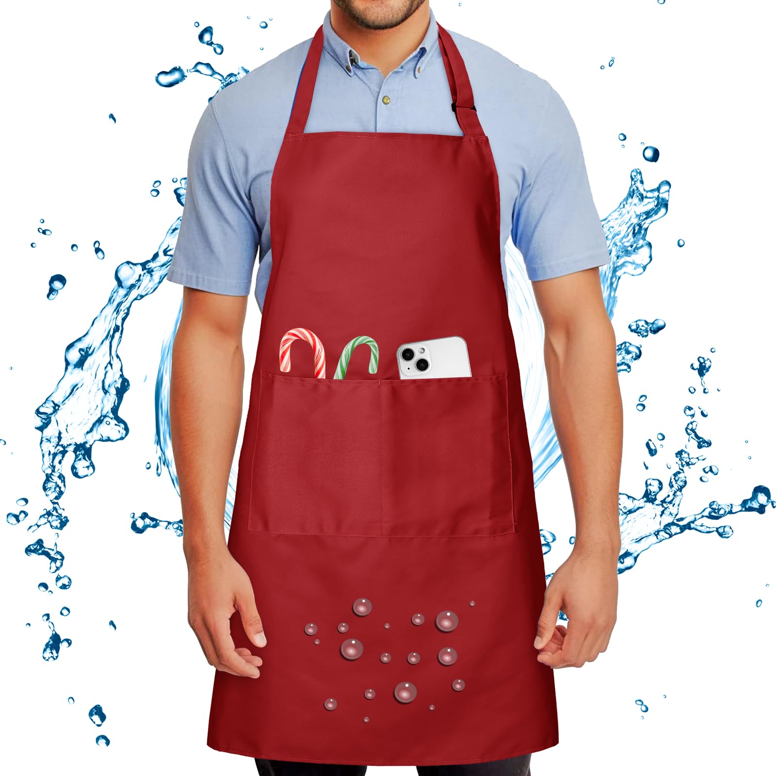 FunChaos Chef Apron for Men and Women Wash Free Bib Apron with 2 Pockets Water & Oil Proof Adjustable Aprons Professional for Cooking Kitchen Gardening Painting BBQ Red