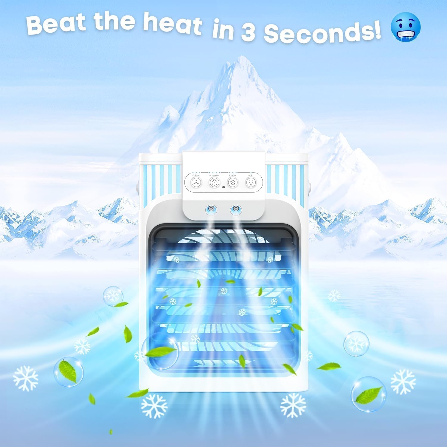 Portable Air Conditioners, 3 Speeds, 3 Mist Settings, 40oz Large Water Tank, 2~8h Timer & 7-color Ambient Lights, Air Conditioner Portable, Personal Small Mini Air Cooler for Room Bedroom