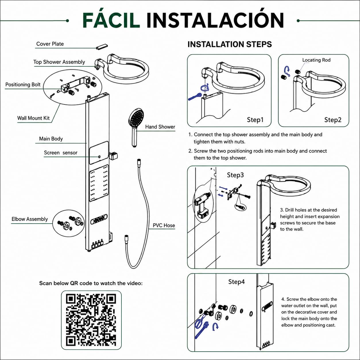 INEX EUROPA Panel de Ducha Termostática de Lujo Gold - Columna de Ducha Hidromasaje 10 Años de Garantía con 4 Modos de Operación - Torre de Ducha 105 cm Altura Daytona Collection