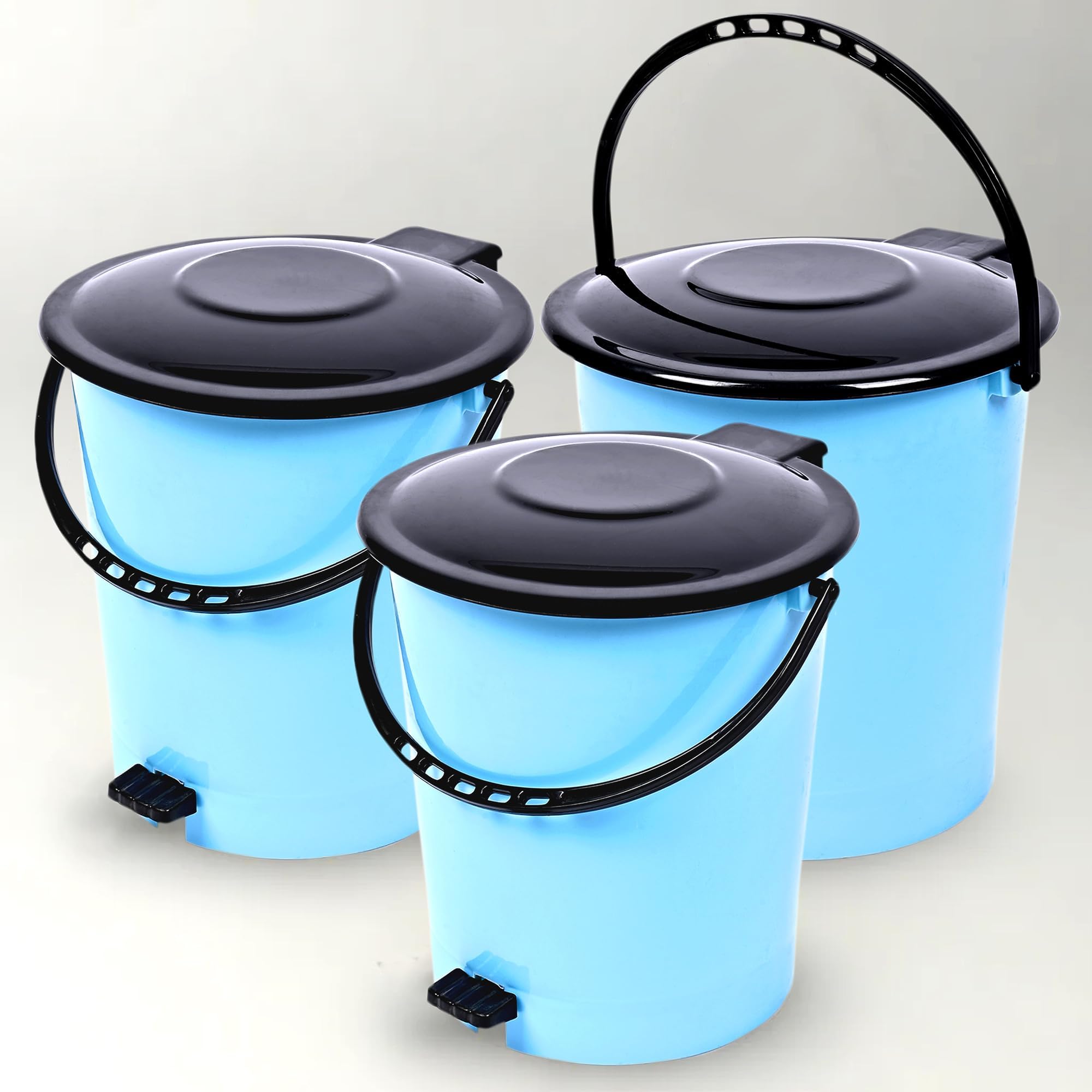 Heart Home Pack of 3 Pedal Dustbin with Lid | Garbage Bin for Kitchen-Bathroom | Wet & Dry Waste Bin | Black Dhakkan| | 10 LTR | Blue