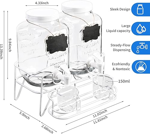 Miniatura 8 de 2 juegos de dispensador de detergente para ropa de 1 galón con soporte, taza medidora, contenedor de detergente de vidrio para lavandería para