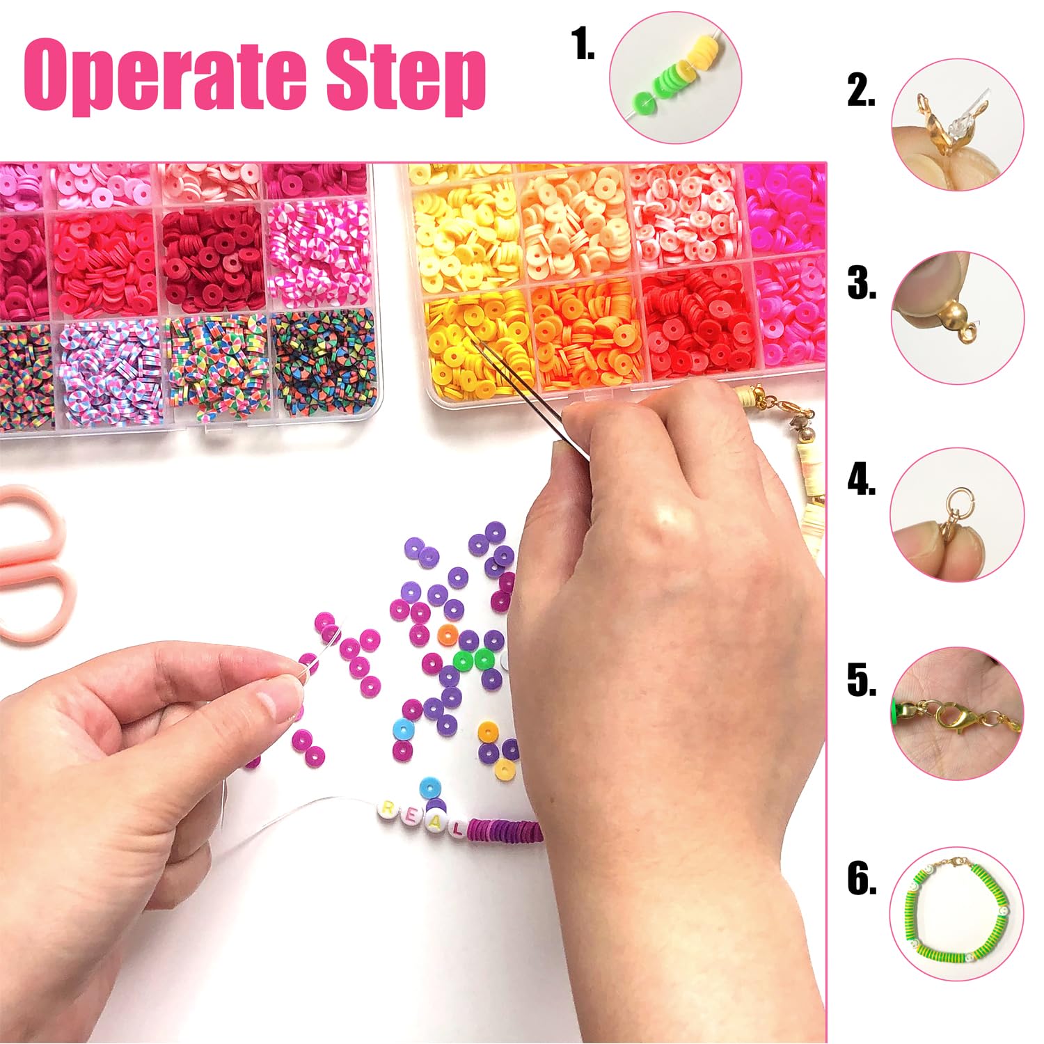 Amazon.com: YMSDZHL 7100+PCS Clay Beads Bracelet Making Kit,48