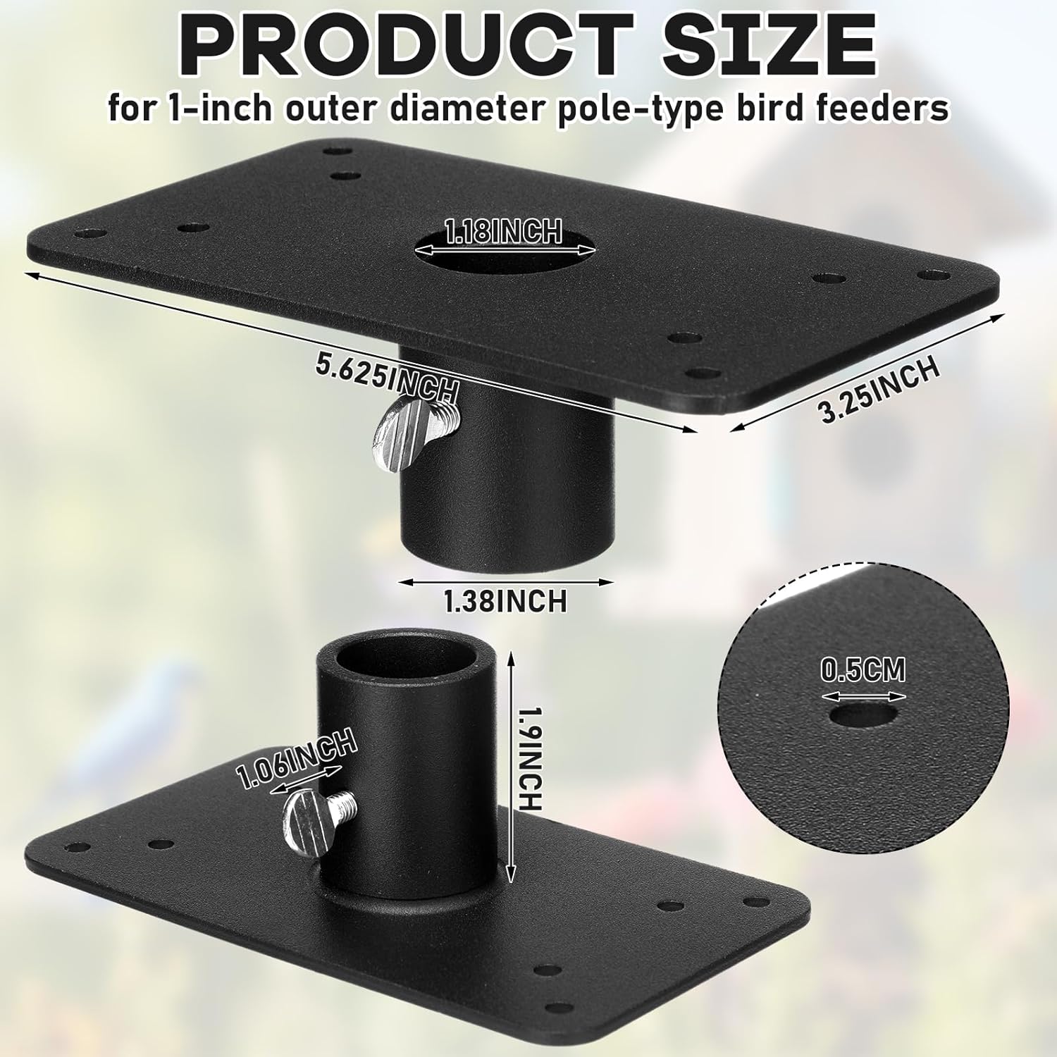 Novabright Pole Mounting Plate Flange Top for 1 Inch OD Pole Bird Feeder and Bird House Mount Holds 200 LBS Weather Resistant Universal Fit for Platform Tray Hopper Feeders Backyard Yard Black Metal