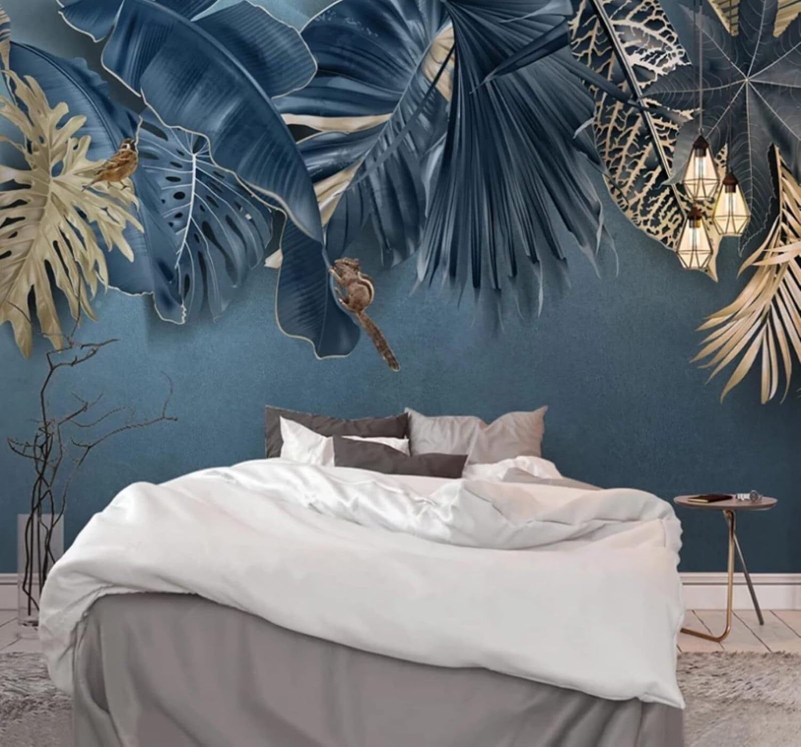 Three Dimensional Blue Tropical Plants Leaves 3D Wallpaper Easy Install Feature Office Living Room Sofa Bedroom TV Background Wall Decoration-150cm×105cm