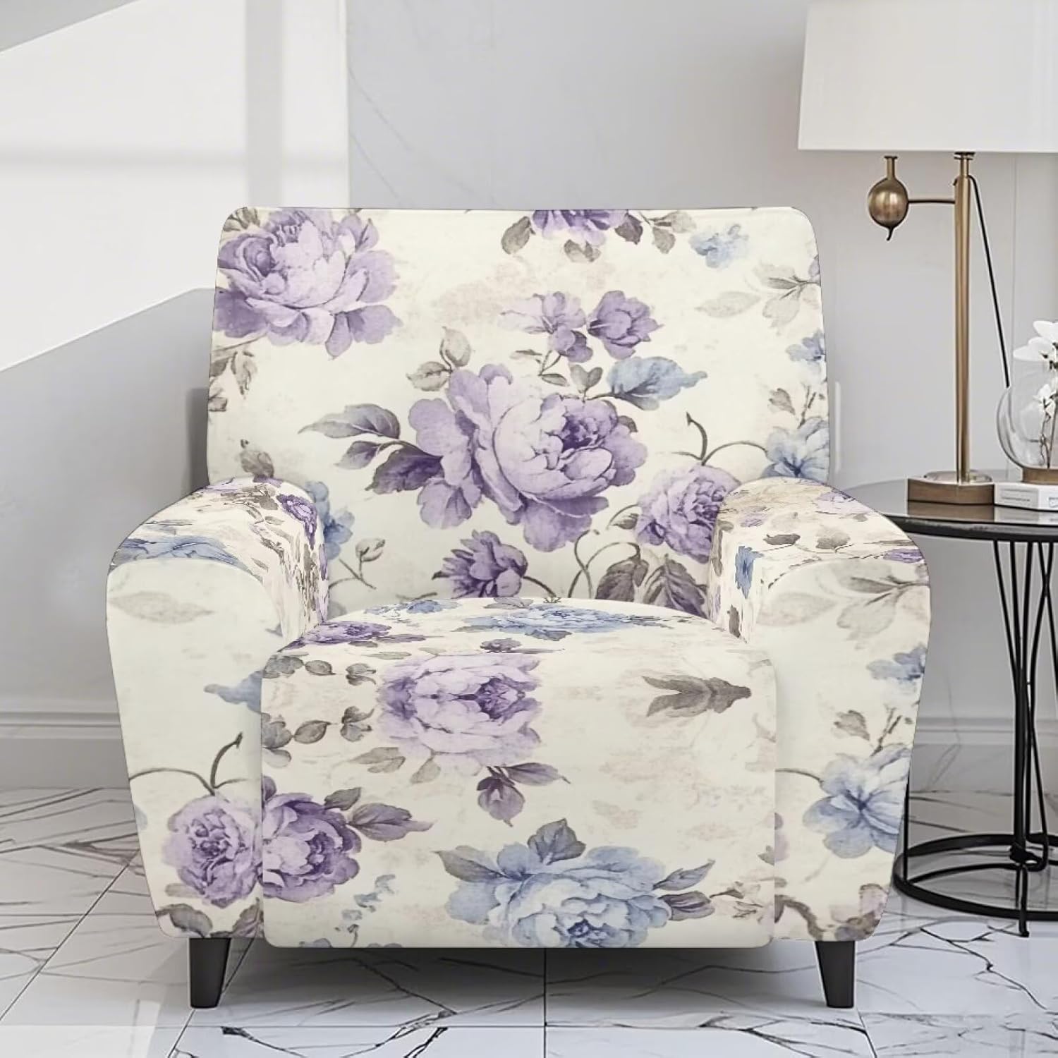 Purple Flower Lazy Boy Recliner Chair Cover Beige Vintage Sofa Cover Single Seat Recliner with Pocket 4 Piece Simple Modern Sofa Slipcover