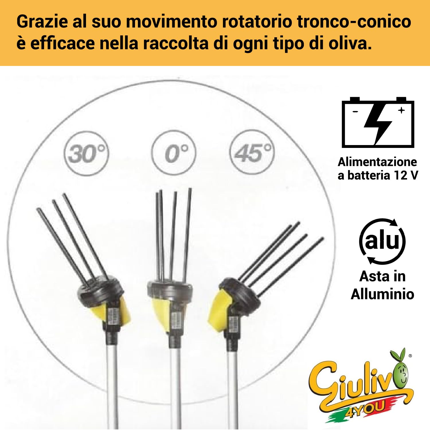 Crisalide® - Volpi Giulivo 4YOU Scuotitore Raccogli Olive Abbacchiatore Scuotiolive a Batteria - Nero