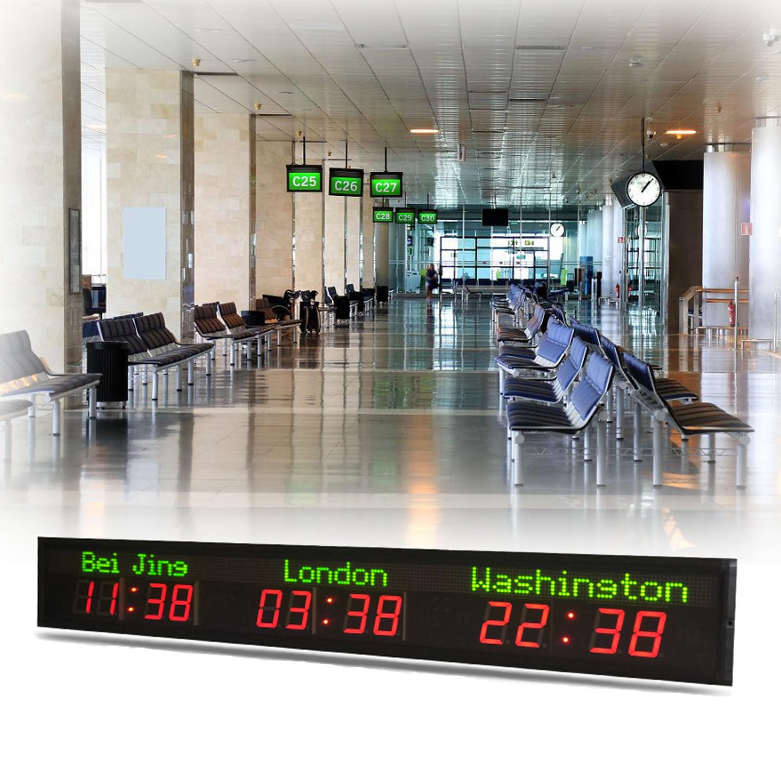 ylpddmm World Time Zones Clock,Large Digital LED World Clock 3time
