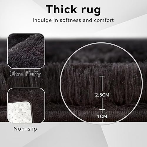 Miniatura 2 de Vafodo Fluffy Bedroom Carpet, 2x3 Feet Shaggy Fuzzy Rug for Kids & Baby, Solid Black Area Rug for Living Room, Cute Room Decor