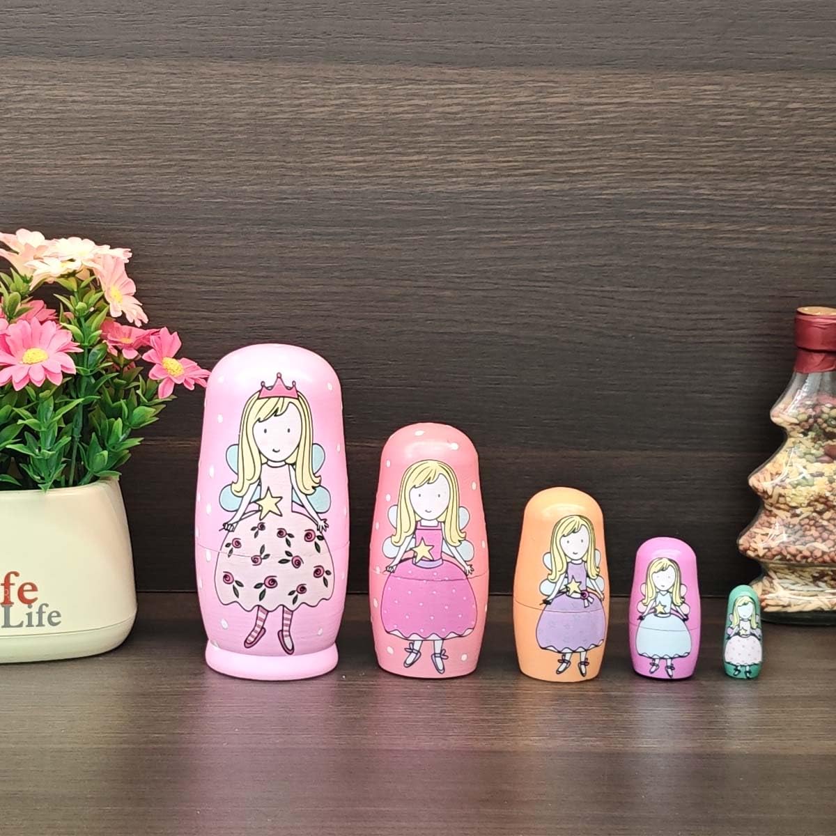 Oostifun Gobus en Bois Poupée De Nidification Poupées Russes Russe Ensembles pour Décoration de Bureau À Domicile Enfants Cadeaux (Anges Roses)