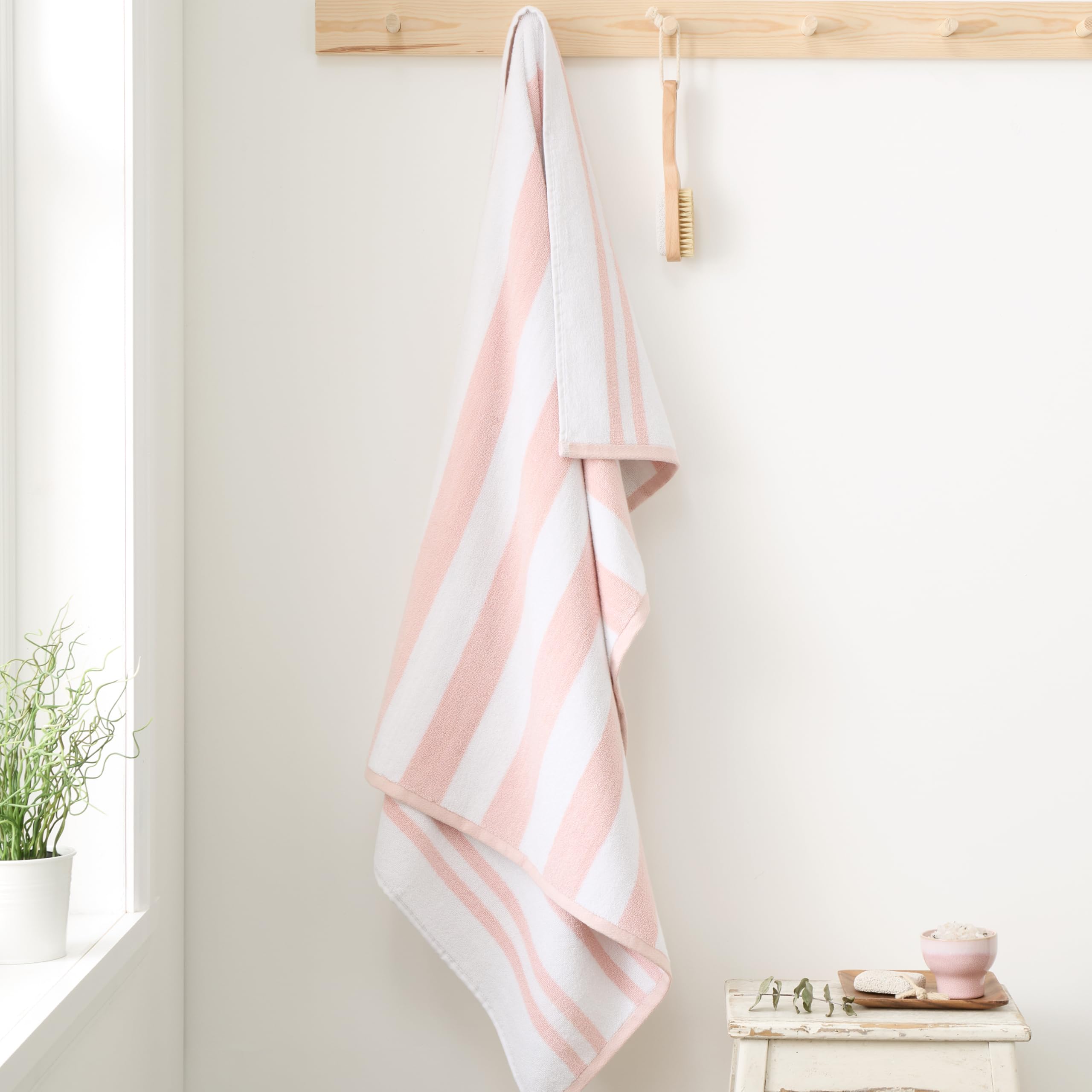 Bianca Reversible Stripe 70x127cm Cotton Jacquard Bath Towel Blush Pink