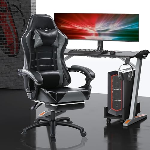 Vista 2 de Gaming Chair for Adults with Footrest - Ergonomic PU Leather Reclining Office Chair, Big and Tall Computer Desk Chair with Lumbar Support, 350lbs