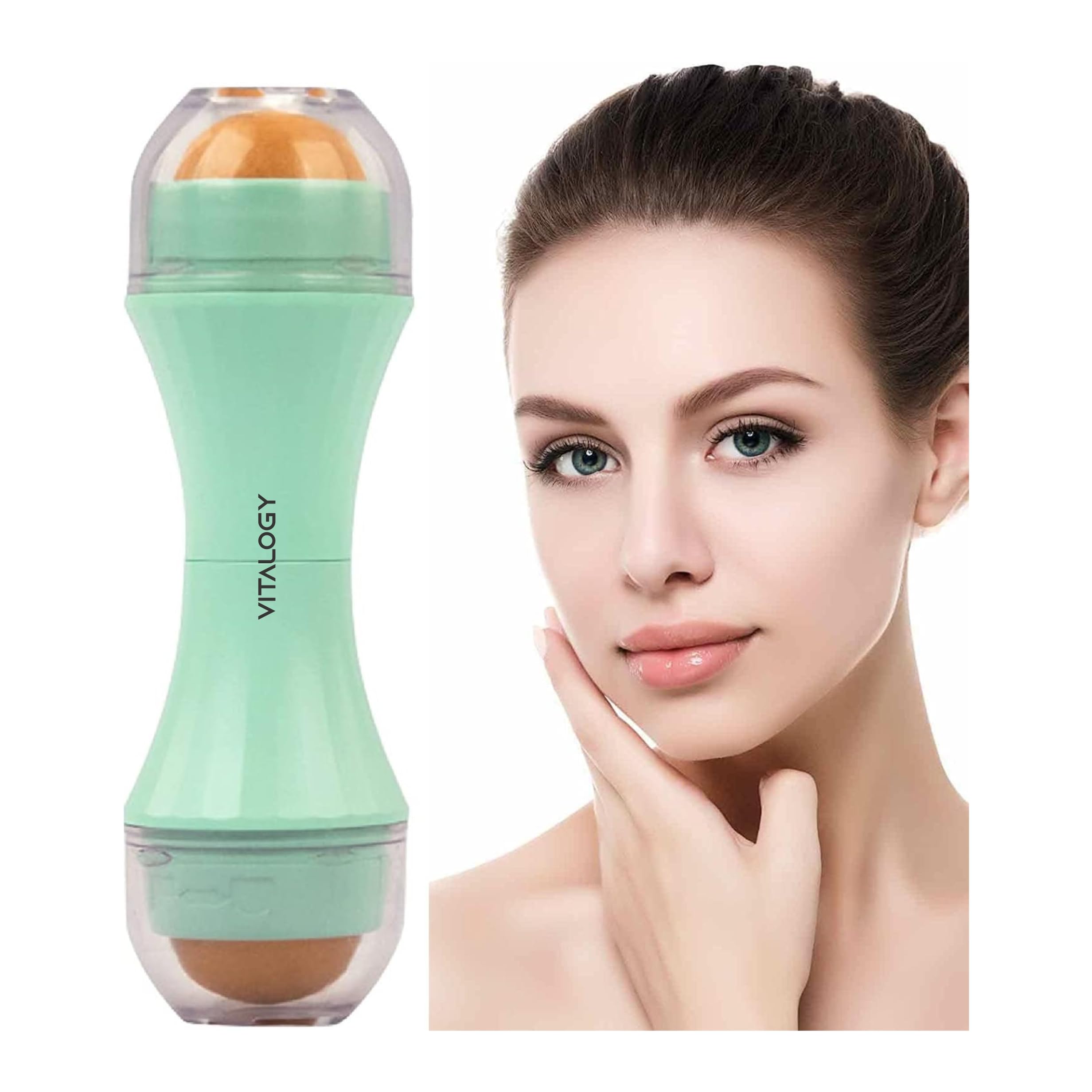 Vitalogy - Oil Absorbing Volcanic Roller | Oil Control On-The-Go | REAL Volcanic Stone Face Roller, Portable & Reusable for Instant Results, Remove Excess Shine from Oily Skin - Double Sided (Green)
