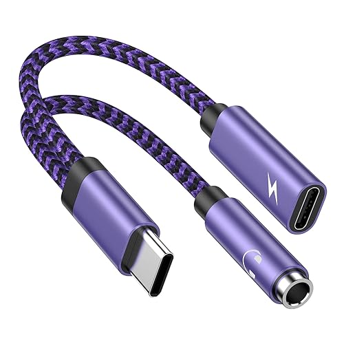 Miniatura 8 de 2 en 1 Samsung USB tipo C a 0.138 in adaptador de auriculares y cargador para Galaxy S23S22S21A34,60W PD USB C a audio auxiliar Jack Dongle Cable de