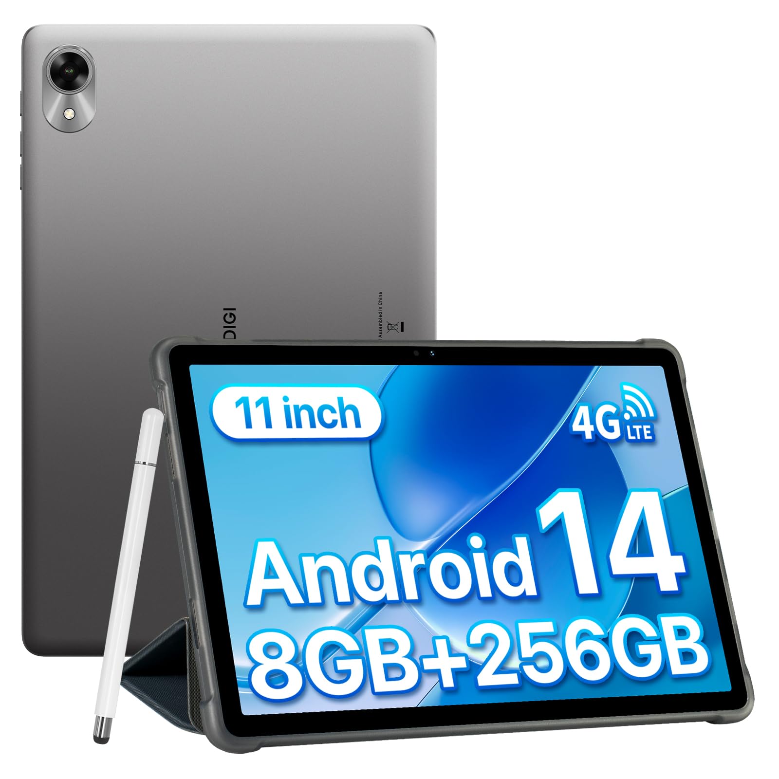 UMIDIGI G9 Tab 11 pulgadas,Tableta Android 14 Ranuras para tarjetas SIM duales 8GB + 256GB+1TB Expandir,Tableta Android con lápiz óptico y estuche 7200mAh y cámaras de 13 + 8MP,2024 Celular con desbloqueo facial,GPS,FM (gris)