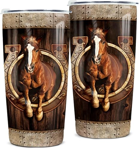Miniatura 1 de winorax Vaso con diseño de caballos, regalos de caballos para mujeres y hombres, vasos de madera con aislamiento de acero inoxidable de 20 onzas con