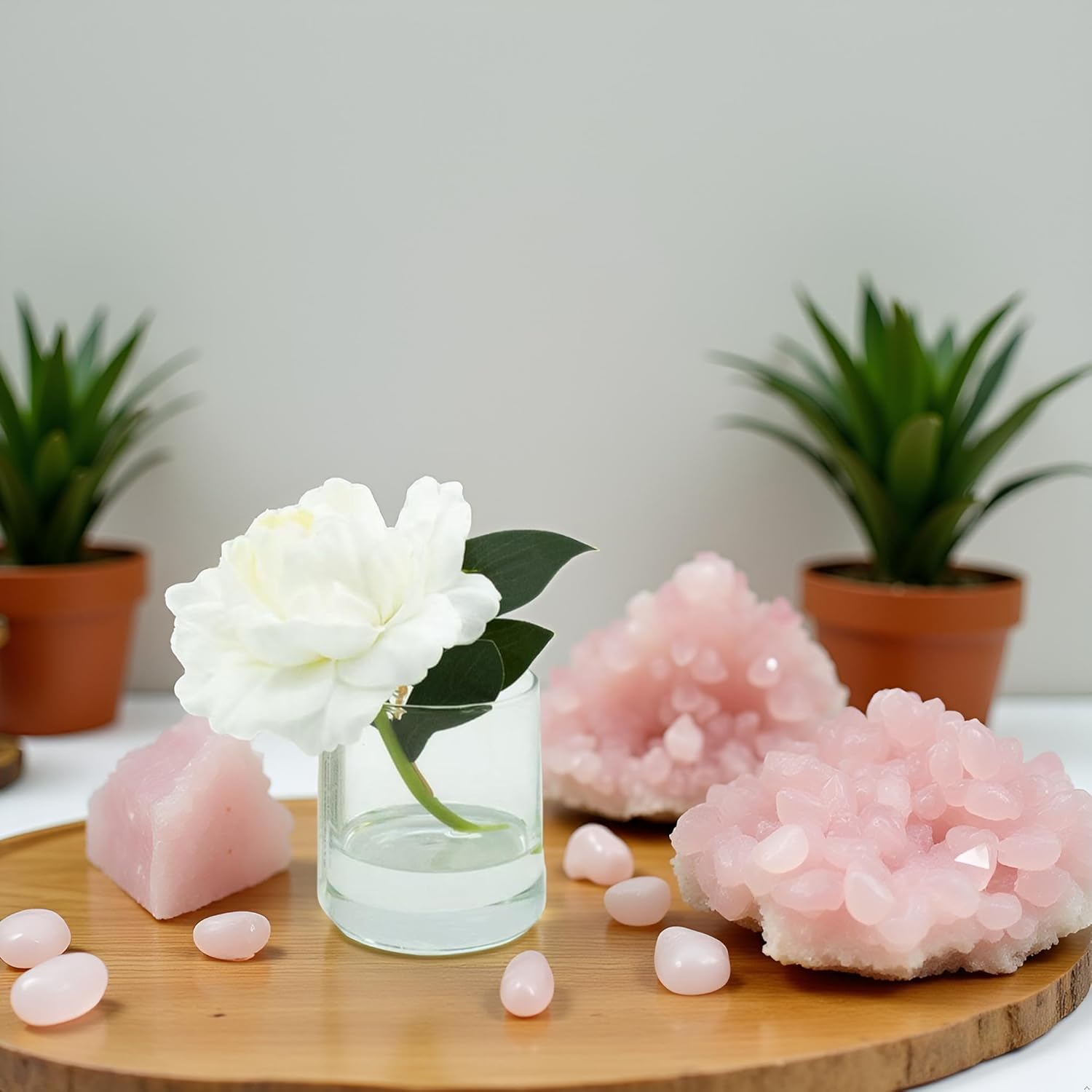 Floral Kingdom Artificial Peony Flowers 1-Pack White in Glass Vase with Faux Water - Real Touch Faux Flowers for Home Decor, Table Centerpieces