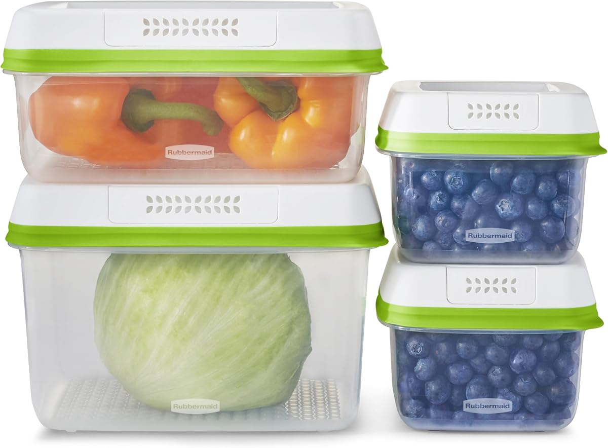 FreshWorks Produce Saver, contenedores de almacenamiento medianos y grandes, juego de 8 piezas, juego de 4, mediano y grande, transparente