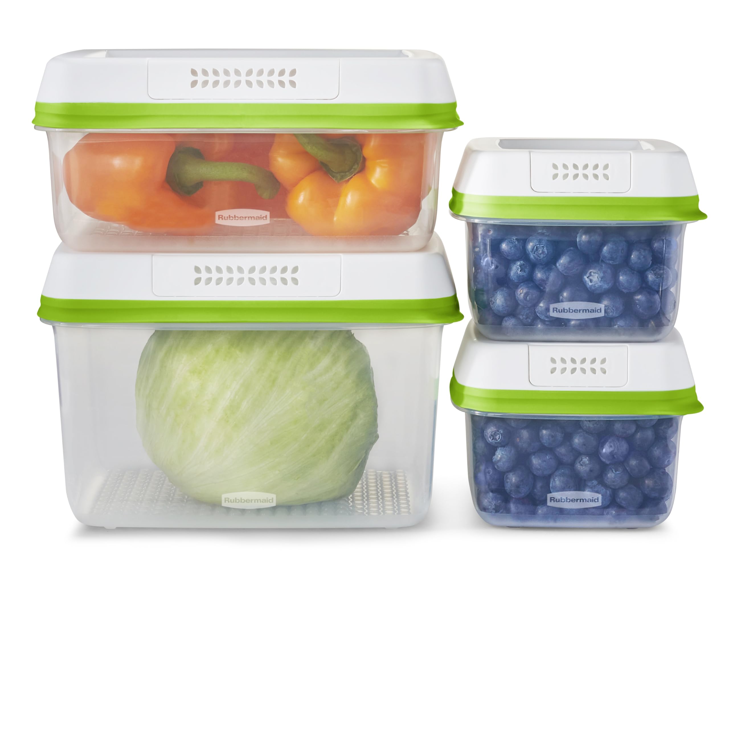 FreshWorks Produce Saver, Medium and Large Storage Containers, 8-Piece Set, Set of 4, Med…