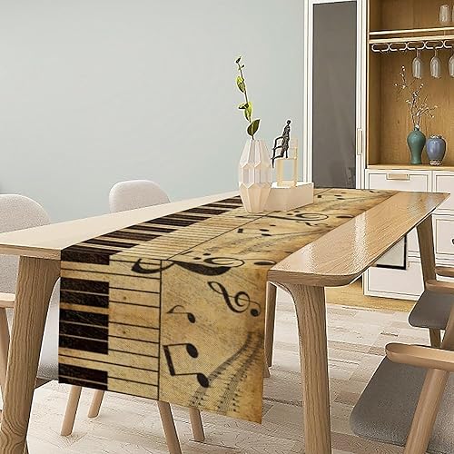 Miniatura 2 de Camino de mesa musical, notas retro, teclas de piano, camino de mesa para el hogar, interior, exterior, cocina, vacaciones, fiesta, decoración de