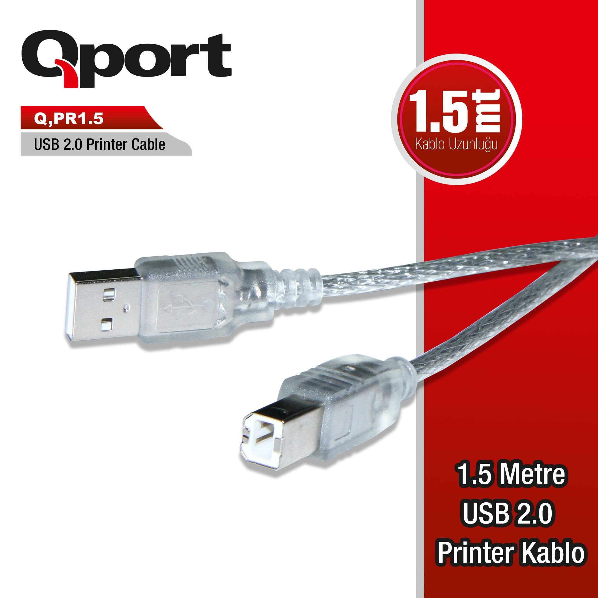 Qport Q Pr1.5 Usb 2.0 1.5 Metre Printer Kablosu