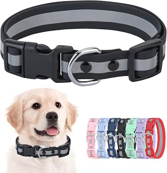 Waterproof Dog Collar - Reflective Adjustable Collar Durable Collars for Small Medium Large Dogs Easy Clean PVC Material - Multiple Colors Sizes S, M, L