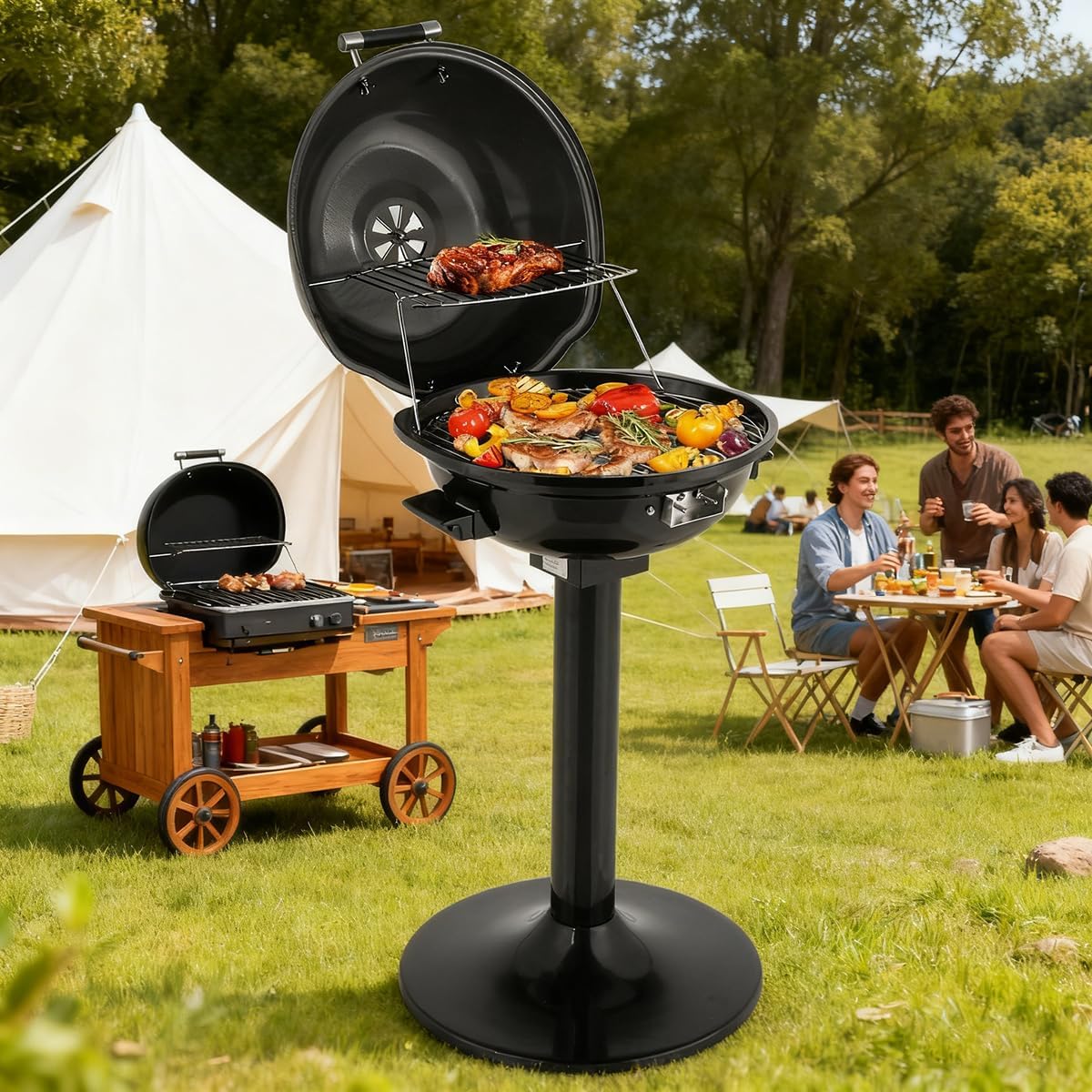 1600W Black Electric Stand - up Charcoal - like Grill (20.1 x 16.5 x 32.3 in) - Indoor & Outdoor Use