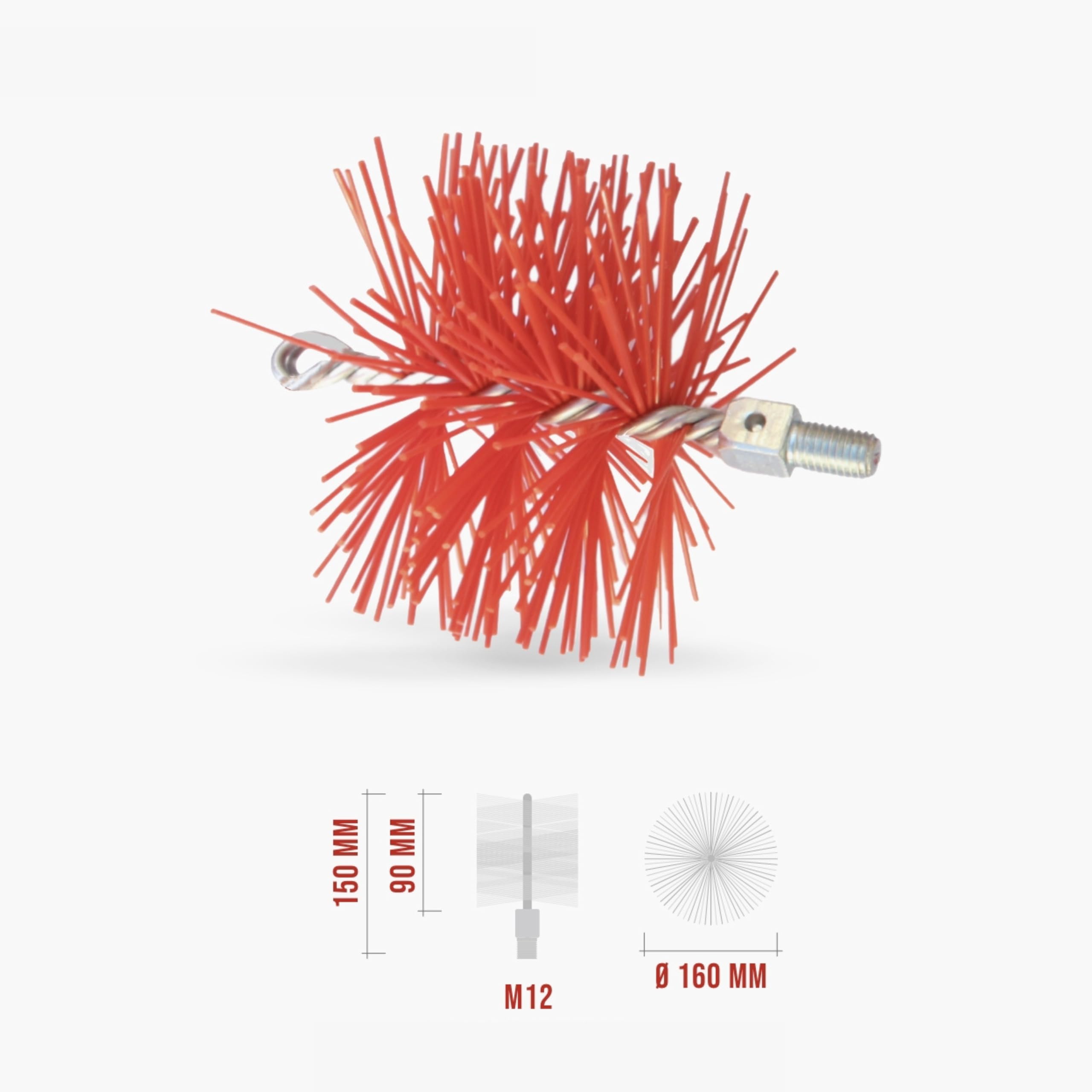 BARETTO Scovolo Canna Fumaria Ø 160 mm NYLON Attacco M12 Pulizia Camino