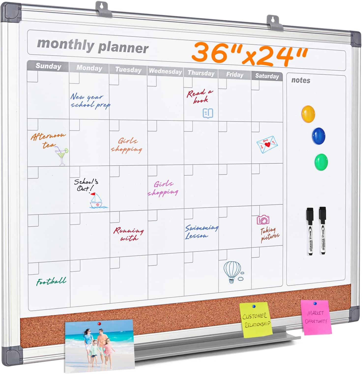 MAKELLO Monthly Planner Whiteboard Calendar with Cork for Wall, Office, Classroom, Kitchen and Bedroom, 90x60cm