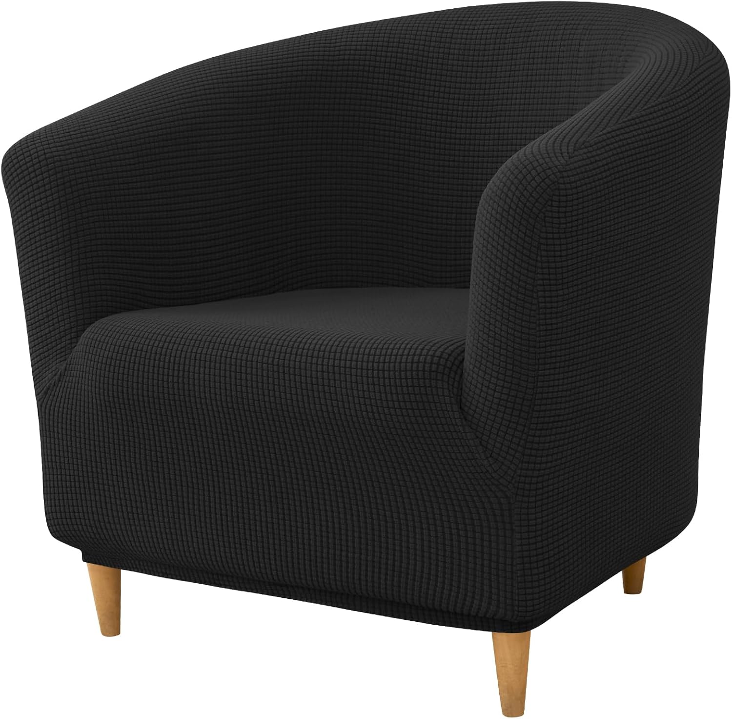 Stretch Tub Chair Covers, 1-Piece Club Chair Slipcover Soft Jacquard Barrel Chair Cover Armchair Slipcovers Furniture Protector for Living Room (Black)