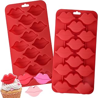 Webake Lips Chocolate Candy Mold Silicone, 14-Cavity Hot Lips Molds for Chocolate, Candy, Soap, Cupcake Decorations, Ice Cube, Wedding Party, Soft and Flexible, Pack of 2