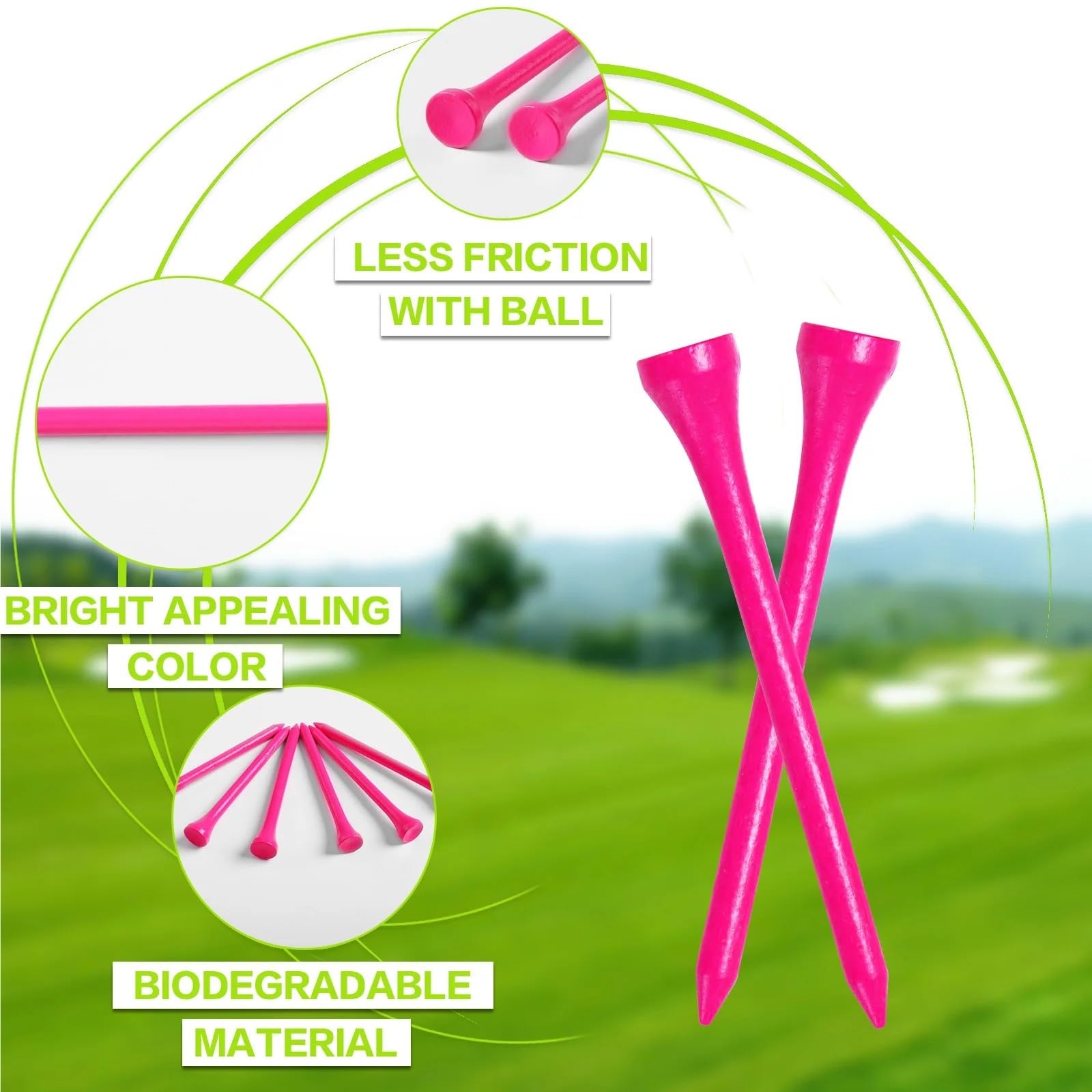 Golf tees 250/500/1000/2000er-Pack Golf-Tees, Großpackung, rosa Holz-Golf-Tees, Langer und hoher Golfballhalter aus Holz for Männer Frauen für Driving Range Matten Golfsitze