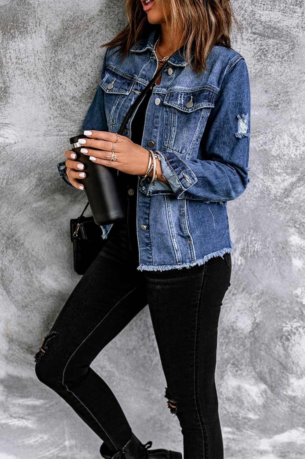 Jean Jacket Woman Distressed Oversized Denim Jacket For Women Trendy - Image 5