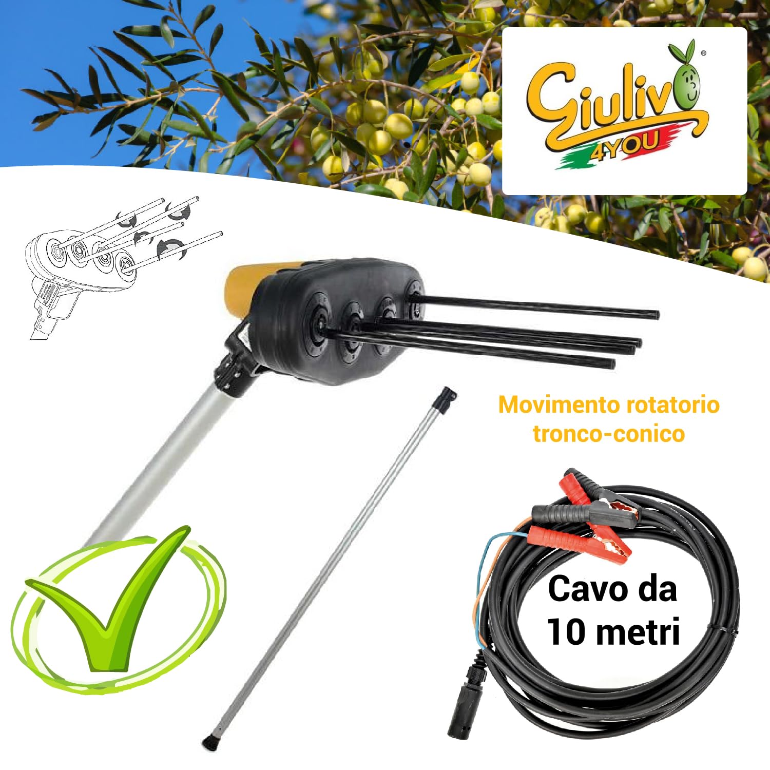 Crisalide® - Volpi Giulivo 4YOU Scuotitore Raccogli Olive Abbacchiatore Scuotiolive a Batteria - Nero