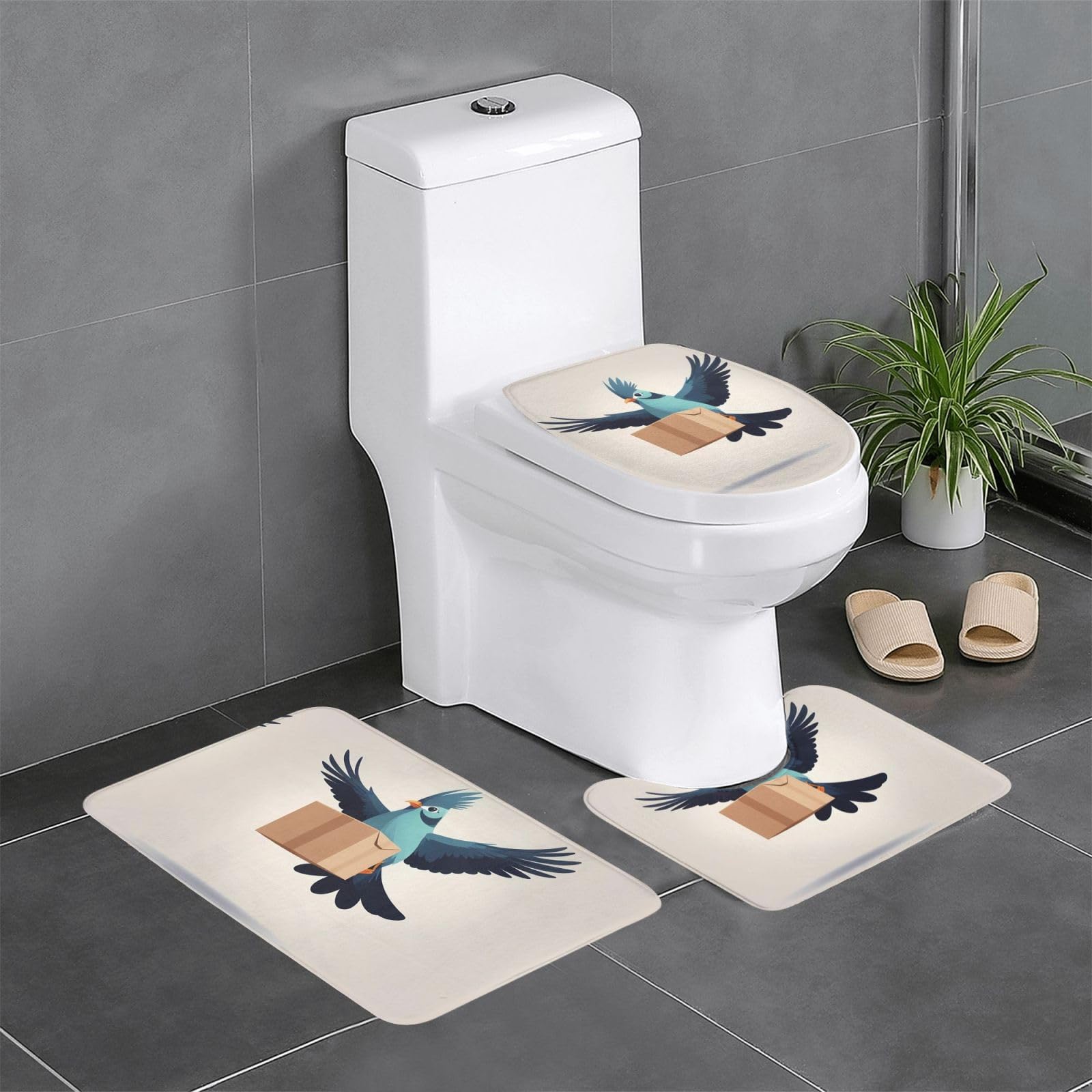 Tapis de salle de bain antidérapant Bird lot de 3 éléments meuble-lavabo et WC