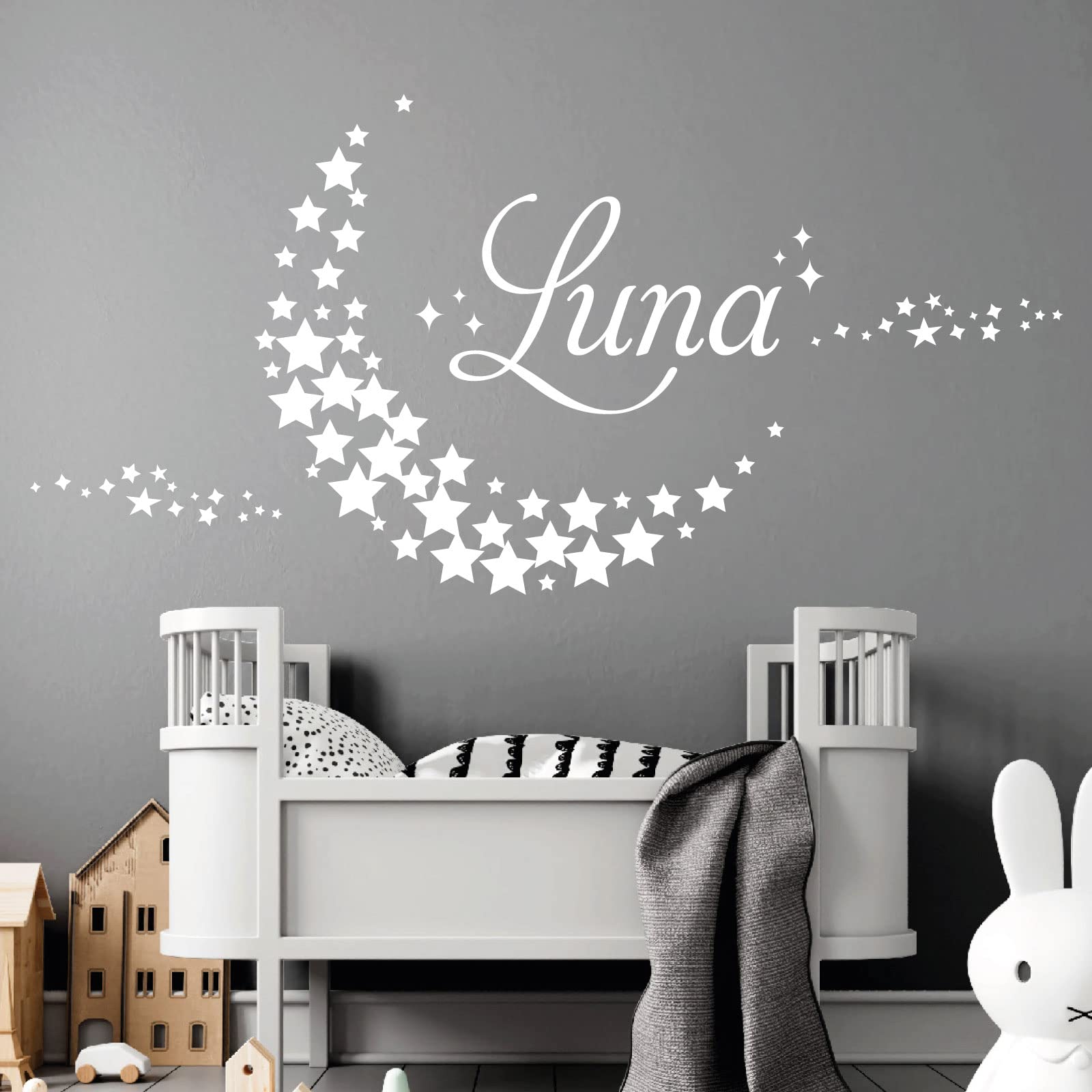Personalised Name - Moon Made of Stars - Nursery Vinyl Wall Decal Sticker [Medium] [White]